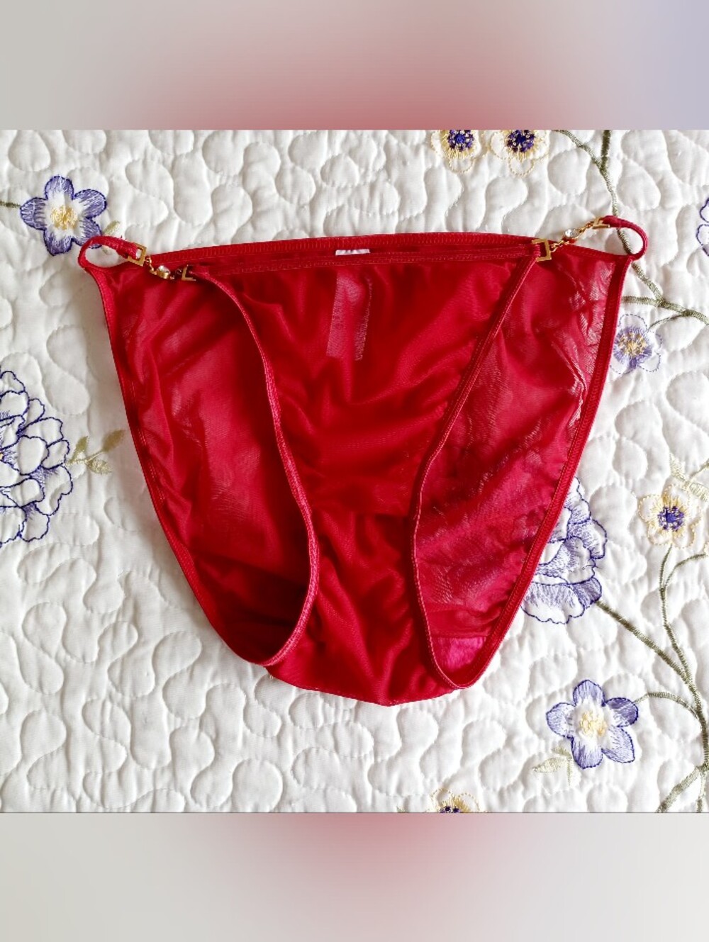 Vintage Red Sheer Mesh Panties, Size S/M